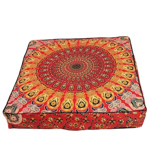 Pouf Cushion Cover Indian Mandala Floor Cushions Square Seating Pillow Bohemian Pouffe Home Decor Yoga Meditation 35&quot; By Indian Consigners