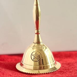 Handcrafted 3-Inch Brass Altar Bell OM Triple Moon Pentagram Flower Tree Ritual Meditation Chakra Cleaning Energy Work By Indian Consigners