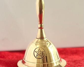 Handcrafted Brass Altar Bell: OM, Triple Moon, Pentagram - 3-Inch