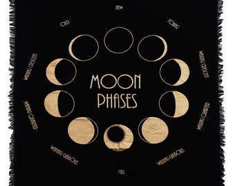 Mantel de Altar con Fases Lunares: Mantel de Tarot Dorado y Plateado