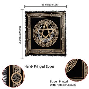 Handgemaakte Wicca altaarkleed: katoenen tafelkleed met pentagram en halve maan hekserij afbeelding 7