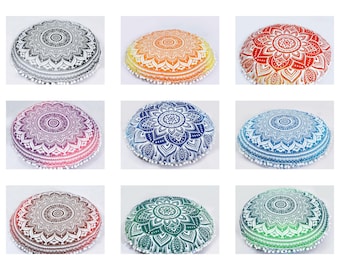 Handmade Mandala Floor Cushion Cover: 22" Bohemian Cotton Pouf
