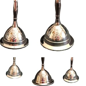 Handmade 3″ Brass Altar Bell – Triple Moon Pentagram & Om Symbols – Ritual Wiccan Meditation Tool Sound Cleansing Decor By Indian Consigners