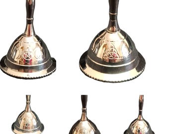 Handmade Brass Altar Bell: Triple Moon, Pentagram & Om - Wiccan Ritual Tool