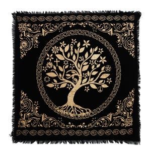 Handcrafted Tree of Life Celtic Altar Cloth 100% Cotton Square Tapestry for Tarot Witchcraft and Spiritual Rituals By Indian Consigners