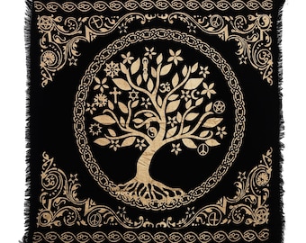 Tree of Life Altar Cloth: Handcrafted Celtic Tapestry with Gold & Silver