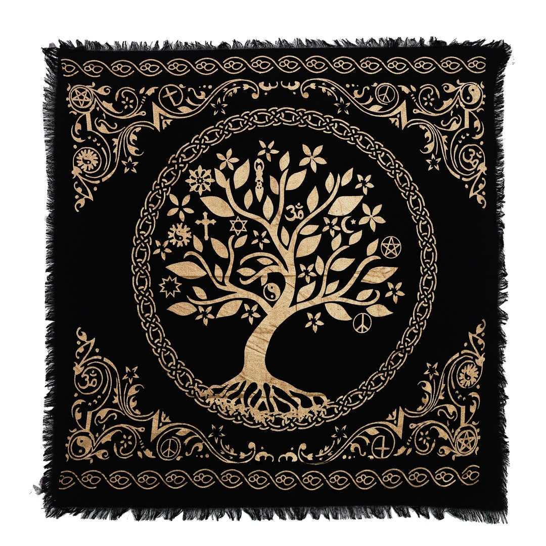 THE ART BOX Altar Cloth Tarot Cards Table Napkins Witchcraft Supplies Black Gold Tablecloth Square Spiritual Celestial Deck Cloth With Fringes , Pentagram Triquetra , 18x18 Inches THE ART BOX Altar Cloth Tarot Cards Table Napkins Witchcraft Supplies Black Gold Tablecloth Square Spiritual Celestial Deck Cloth With Fringes , Pentagram Triquetra , 18x18 Inches