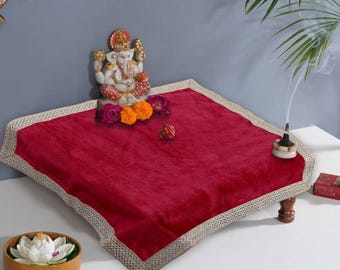Velvet Altar Cloth: 18" Square Table Cover with Golden Border