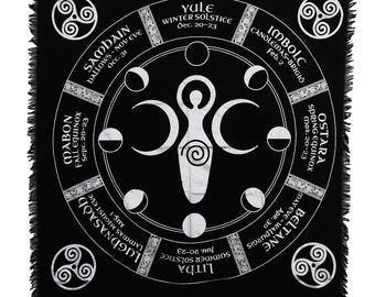 Moon Phases Altar Cloth: Metallic Gold & Silver Pentagram Tapestry