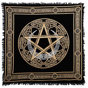 Mantel de altar Wiccan de pantáculo hecho a mano, 100 % algodón, con luna creciente y pentagrama, ideal para rituales de tirada de tarot y brujería, por consignatarios indios.