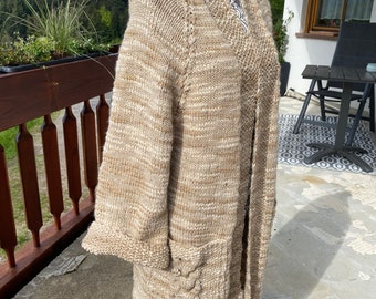 Strickjacke, Strickmantel, handstrick, Unikat, beige-gold