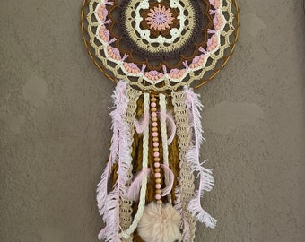 Traumfänger Mandala 30cm Landhaus braun/beige/rosa