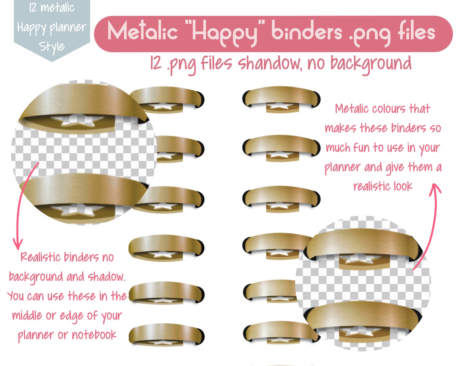 Metallic and Realistic happy Planner Binder Rings Etsy