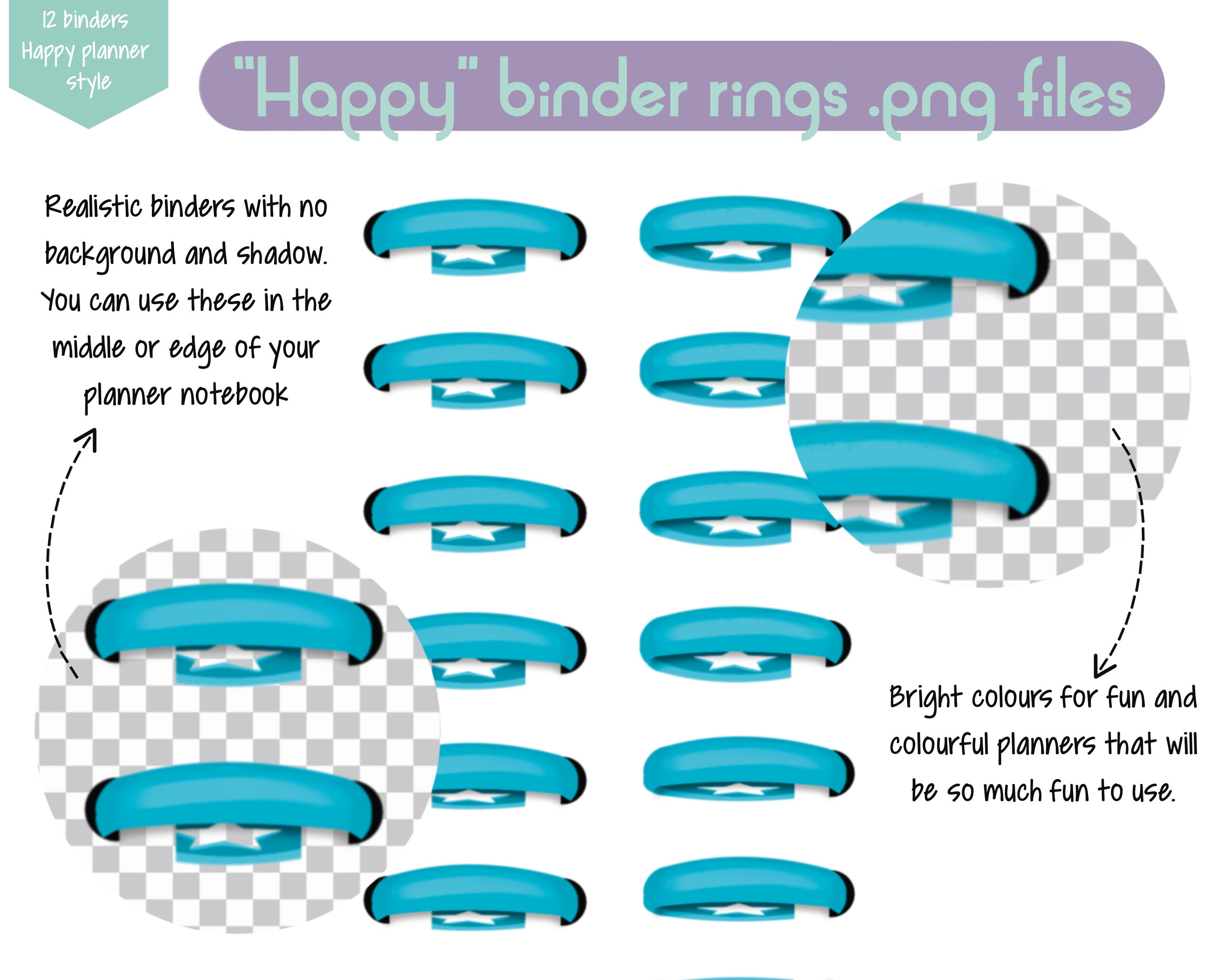 Colourful and realistic happy planner binder rings Etsy