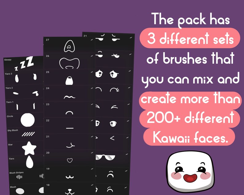 110 Kawaii Face Studio Procreate Brushes Kawaii Feature Etsy