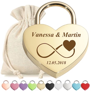 Liebesschloss mit Gravur Valentinstaggeschenk - Vorhängeschloss verschiedene Farben - Hochzeit, Jahrestag, Verlobung - Paar-Geschenk