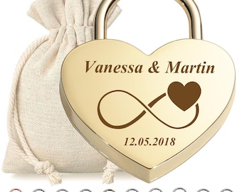 Liebesschloss mit Gravur Valentinstaggeschenk - Vorhängeschloss verschiedene Farben - Hochzeit, Jahrestag, Verlobung - Paar-Geschenk