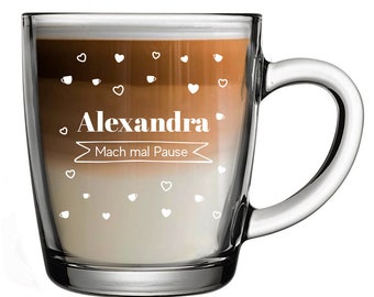 Kaffeeglas mit personalisierter Gravur - Teeglas mit Namen - das Trinkglas für Tee, Kaffee und Espresso - ideales Geburtstagsgeschenk