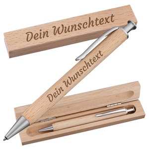 Houten balpen en etui met gravure - uittrekbare balpen als verjaardagscadeau - promotionele balpen voor bedrijven - met blauwe vulling
