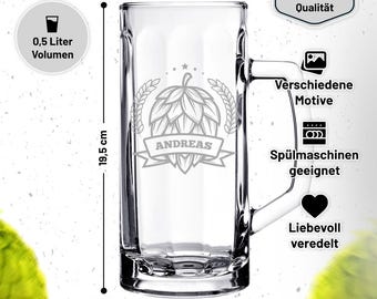 Personalisiertes Bierglas 0,5 Liter Mit Namensgravur – Massiver Bierkrug Als Geschenk Für Männer