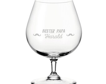 Snifter cognac glass with personalized desired motif Best Dad Mustache | Cognac Whiskey Brandy Scotch Glass Long Drink Gift