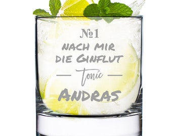 Gin Glas mit personalisierter Wunschgravur - tonic water - Cocktailglas mit Gravur - perfekt für Drinks - Spruch: Nach mir die Ginflut