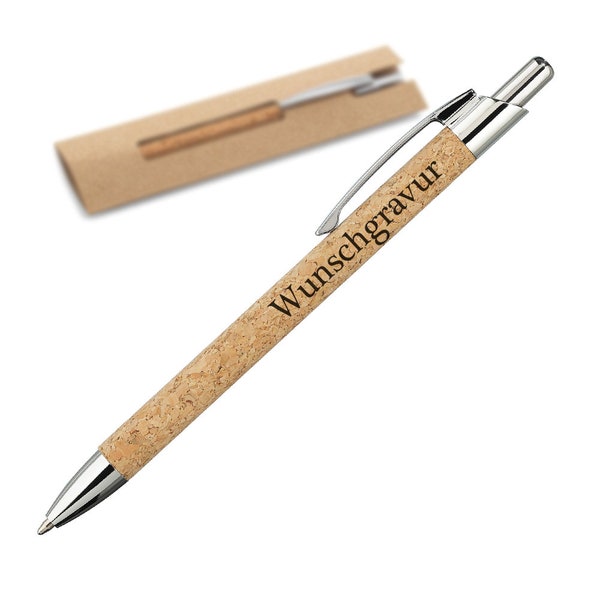 Kugelschreiber aus Kork und Aluminium - personalisiert mit Wunschgravur - ergonomischer Griff - für Büro, Praxis, Uni, Schule - Geschenk