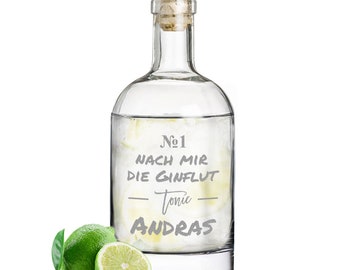 Gin Flasche mit personalisierter Wunschgravur - gin-tonic drinks cocktails - aus Glas - wiederverwendbar - Motiv Nach mir die Ginflut