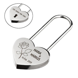 Candado de amor corazón PLATA con grabado a 2 caras...