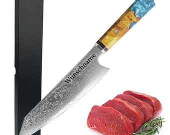 Damascus mes Japans mes met gepersonaliseerde gravure - keukenmes professionele chef damascus staal cadeau verjaardag Kerstmis koksmes