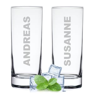 Trinkglas Wasserglas 2er-Set mit personalisierter Wunschgravur - 485 ml Volumen - für cocktails, wasser, drinks, saft, cola - Wunschtext