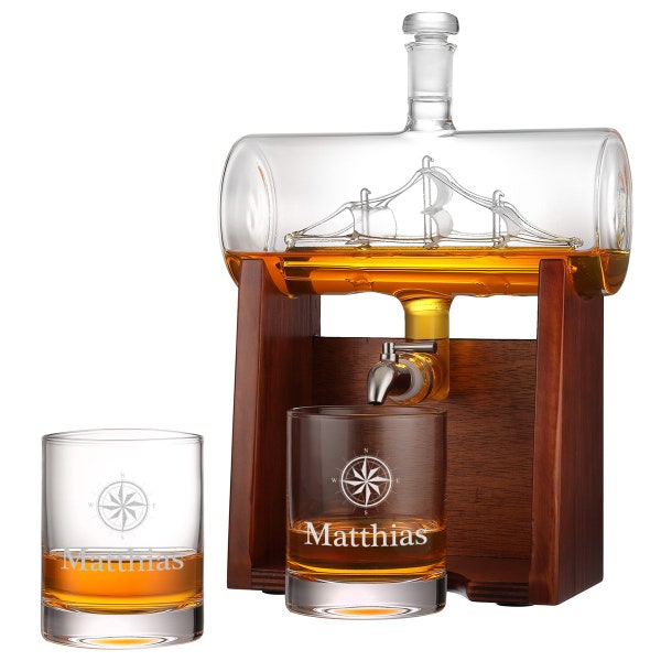 Carafe à whisky pour voilier 1000 ml avec 2 verres à whisky - le cadeau pour les hommes - pour les anniversaires et la fête des pères - pour le scotch et le bourbon