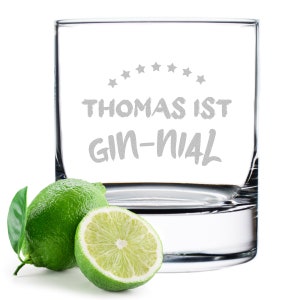 Ginglas wunschgraviert mit Spruch: Du bist Gin-nial