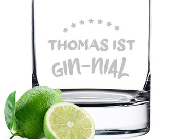 Ginglas wunschgraviert mit Spruch: Du bist Gin-nial