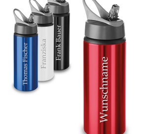 Sportflasche 600 ml Aluminium mit Wunschgravur - hochwertig - für Sport, Kraftsport - Trainingsflasche Outdoor - Wasserflasche - Farbe Rot