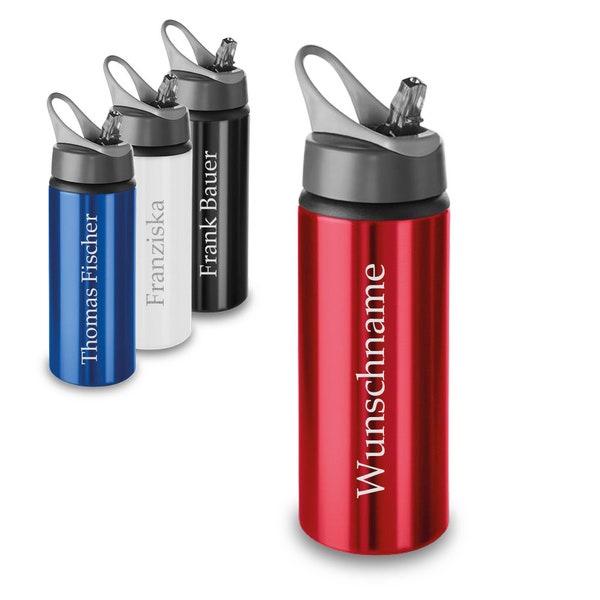 Sportflasche 600 ml Aluminium mit Wunschgravur - hochwertig - für Sport, Kraftsport - Trainingsflasche Outdoor - Wasserflasche - Farbe Rot