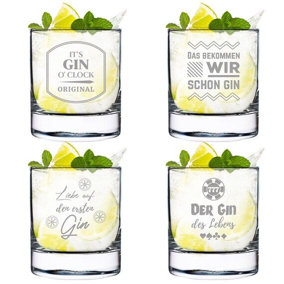Liedlich® Gin Tonic, set di 4 bicchieri da cocktail fatti a mano ed  esclusivi con motivo inciso, Gin Tonic, Longdrink, Aperol Spritz :  : Casa e cucina