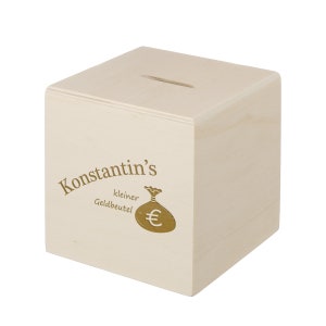 Wooden money box with personalized engraving 10 x 10 cm motif small purse