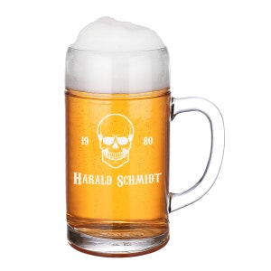 Beer mug Oktoberfest 1000 ml beer mug - with personalized engraving of your choice - for Munich fans - classic - skull motif