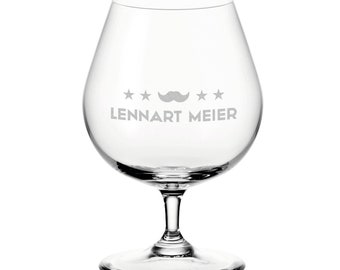 Cognac glass with personalized mustache star motif Cognac Whiskey Brandy Scotch Glass Long Drink Gift