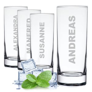 Trinkglas Wasserglas 4er-Set mit personalisierter Wunschgravur - 485 ml Volumen - für cocktails, wasser, drinks, saft, cola - Wunschtext