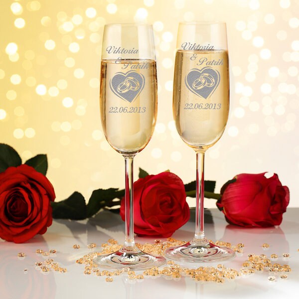 Set di 2 bicchieri da champagne con incisione di nome