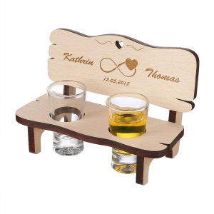 Shot bench with 2 shot glasses - personalized gift idea - wooden gift - with shot glasses - desired text - infinity motif