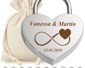 Candado de amor para parejas con grabado - Regalo para San Valentín, boda, aniversario y compromiso - Candado de metal - amor romántico