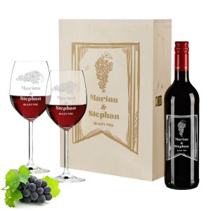 4-piece wine gift set with personalized engraving motif Quality wine