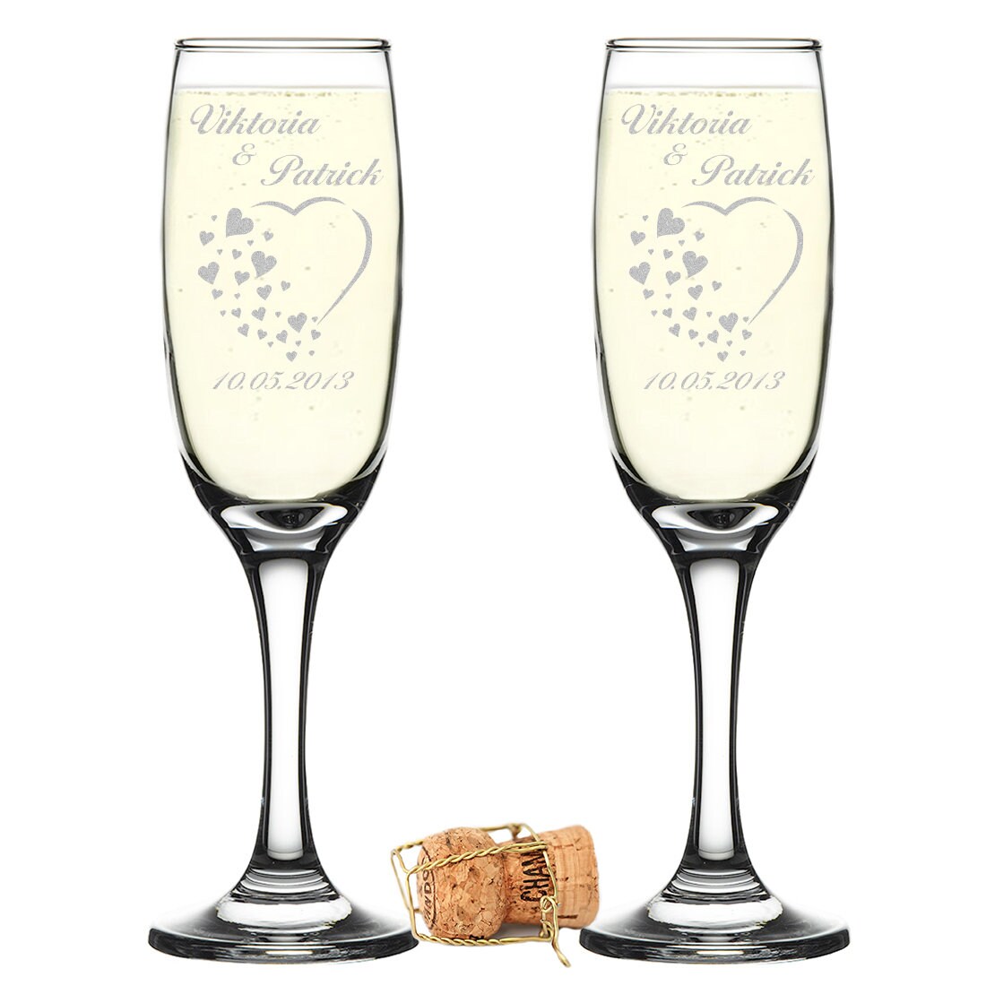 Flûtes à champagne Leonardo avec gravure du nom et de la date – Design vintage de mariage – Cadeau de mariage, de fiançailles ou d'anniversaire – Personnalisées – Cadeau de mariage parfait