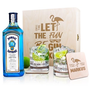 6-delige gin-cadeauset met gepersonaliseerde gravure - gin-liefhebbers - tonic water - Kerstmis - cocktaildrankje - motief Laat de pret beginnen