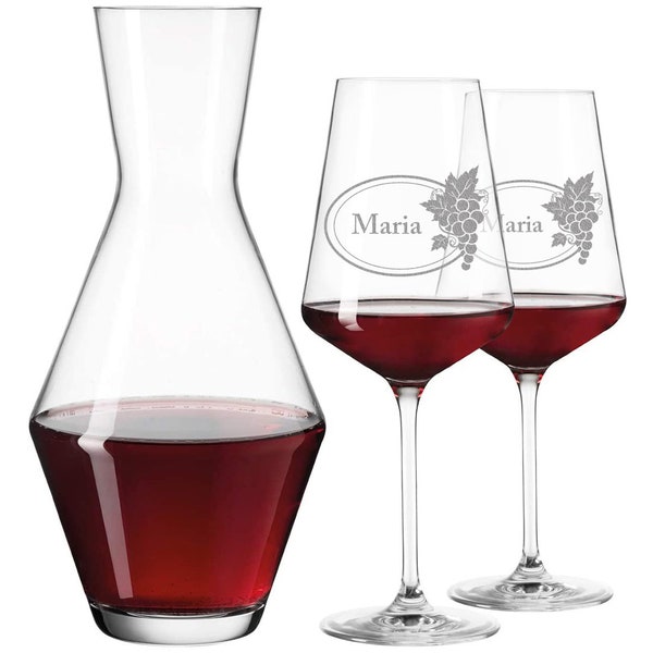 Carafe à vin avec 2 verres à vin rouge personnalisés