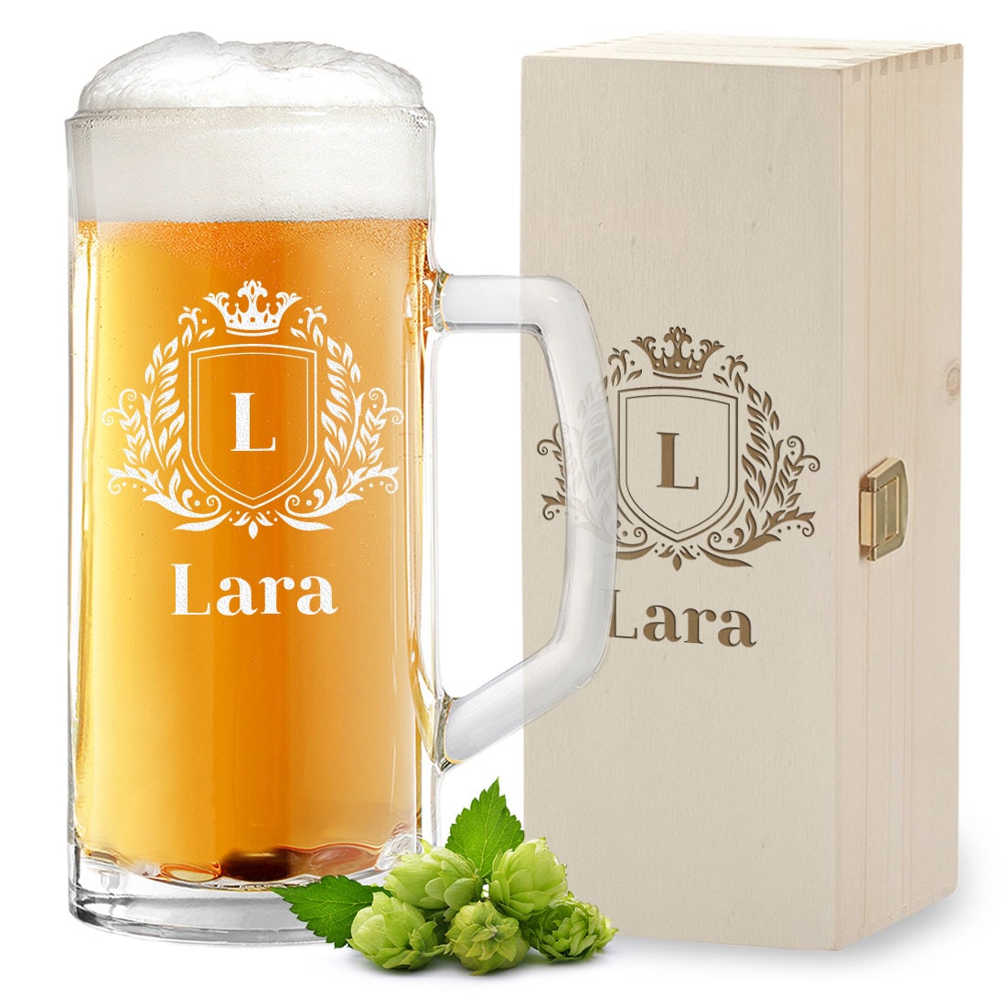 Set Regalo Boccale Birra 0.5L + Scatola Legno - Incisione Personalizzabile, Per Uomini