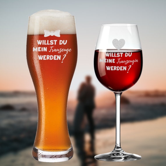 Personalisiertes Bier- & Weinglas-Set Für Trauzeugen – Mit Gravur, Spülmaschinengeeignet